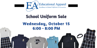 School Uniform Sale, October 15, 6-8pm